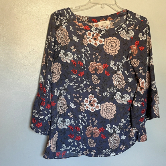 LOFT Dark Navy Floral Lightweight Shirt Blouse Small - Picture 3 of 10